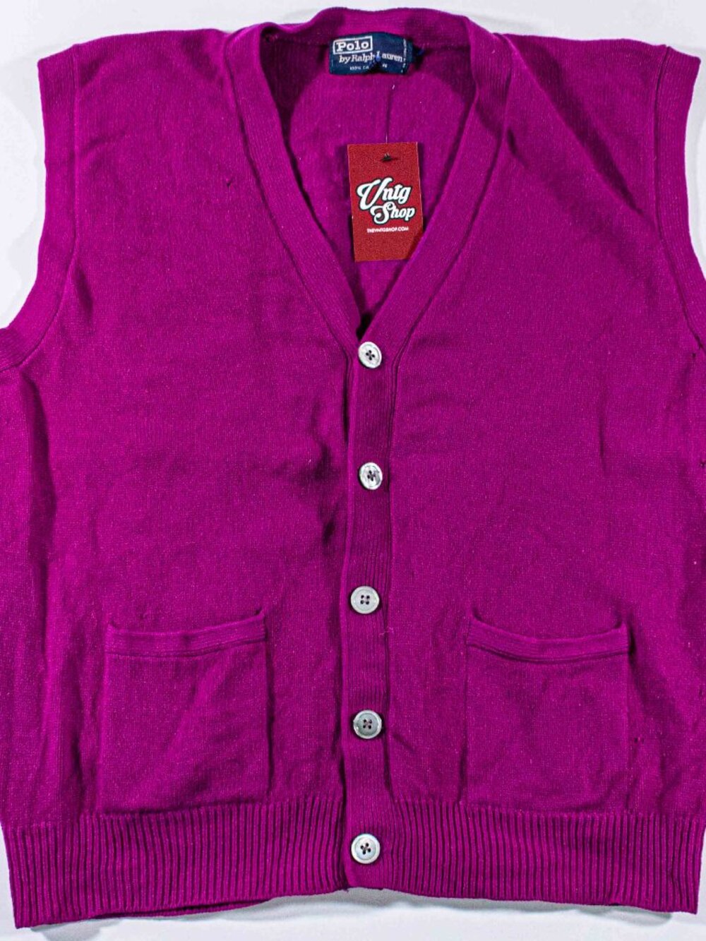 Vintage 80s Polo Ralph Lauren Cashmere Cardigan Vest Medium Hong Kong *holes